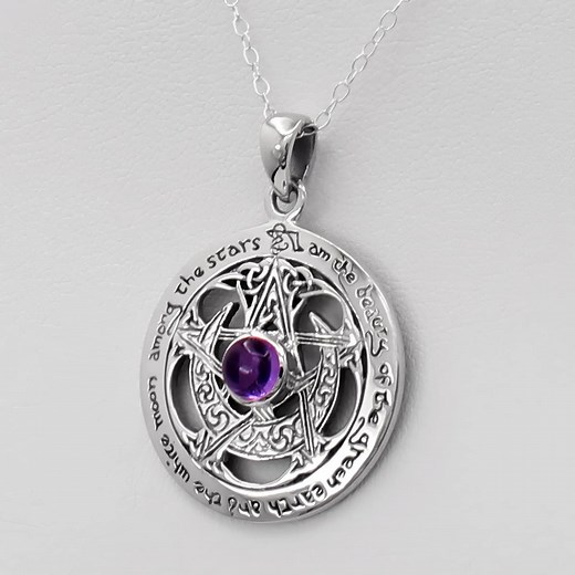 Wicca Moon Pentacle Pendant Necklace With Amethyst Gemstone - Etsy