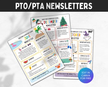 PTO PTA Monthly Newsletter Template Bundle Editable