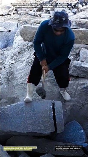 Manual Stone Splitting Using Sledgehammer | Breaking Large Rocks into Usable Blocks