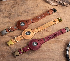 Personalized Leather Cat Collar With AirTag Holder, Leather AirTag Cat Collar, Genuine Leather Cat Collar, Leather Cat Collar AirTag - Etsy