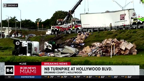 Tractor-trailer rollover forces closure of onramp to Florida's Turnpike in Broward