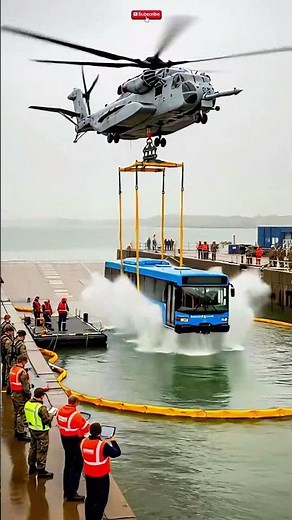 Why are they dunking a civilian bus into the #shorts #logistics #trending #wow #helocopter #defense
