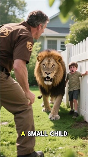 UPS Driver Saves Child from Lion Attack in Suburban Backyard! 🦁🚚