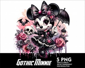 5 PNG Gothic Minnie PNG Dark Mouse Princess Design Splash and Watercolor Transparent PNG Sublimation 300dpi High Resolution Gothic Design - Etsy