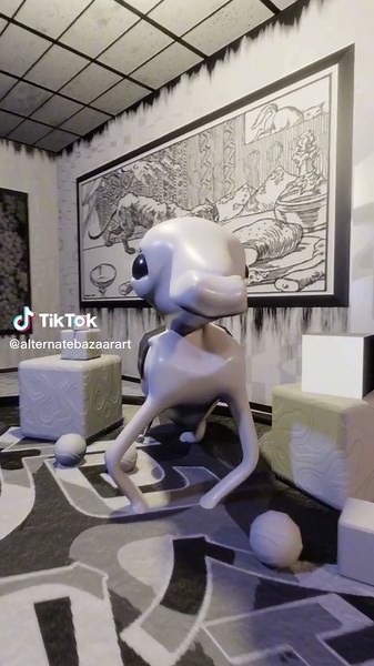 someone lead it away 😩 #dreamcore #blackandwhiteaesthetic #surrealism #cgianimated #cartoonartwork #blender3d #cryptid #backroomsentity #kawaii #creepycuteartist