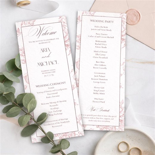Vintage Blush Floral Wedding Program Template | Editable Canva Romantic Order of Service Printable - Etsy UK