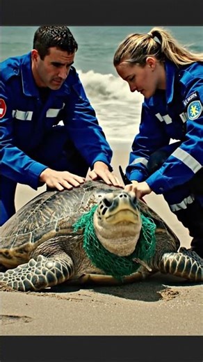 Rescue Team Saves Sea Turtle Trapped in Net Around Its Neck | Turtle Rescue