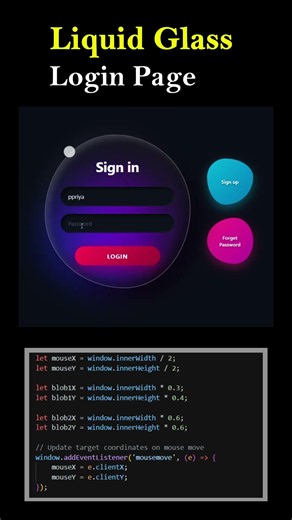 Interactive Liquid Glass Login Page built using HTML, CSS & JS #hmtl #coding #programming #uiux