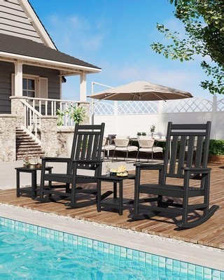 Outdoor Rocking Chair Patio Garden Bench Glider Side Table Set of 2 Modern Black | eBay