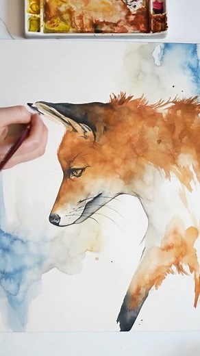 Watercolor fox painting Tutorials on patreon and youtube | Painted Wing