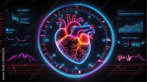 model human heart on digital screen. diagnostic future.