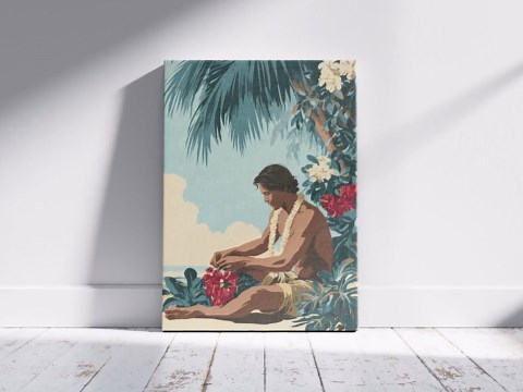 Hawaiian Lei Maker Tropical Island Art Print Vintage Travel Poster Beach Life Artwork Midcentury Modern Island Scene Wall Art - Etsy