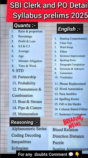 Sbi po syllabus 2025 | sbi clerk syllabus 2025 #sbireasoningsyllabus #sbienglishsyllabus #sbiprelim