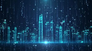 Future Blue Technology Digital Particle Intelligent High Rise City Background