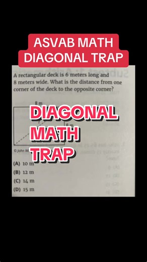 ASVAB Math study tip. Diagonal questions are right triangle problems. Do not add the sides. Find the hypotenuse. #asvabmath #asvabprep#creatorsearchinsights