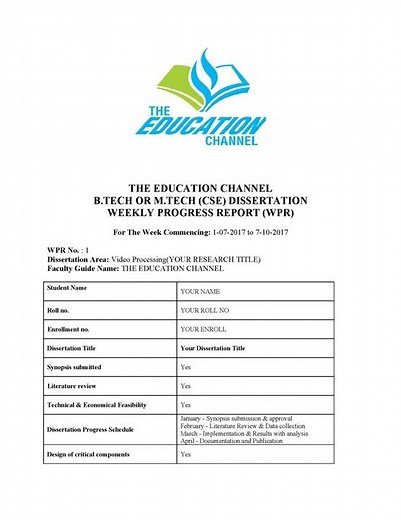 HOW TO MAKE WEEKLY PROGRESS REPORT (WPR)