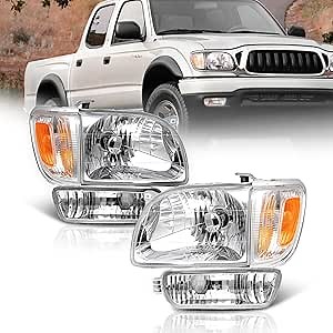 WEELMOTO Headlights for 2001-2004 Toyota Tacoma Replacement for 01 02 03 04 Tacoma Headlight+Corner Parking Signal Lights+Bumper Light Chrome Housing