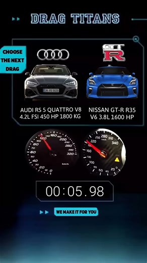 1600 hp #Nissan GT-R R35 V6 3.8L vs #Audi RS 5 Quattro V8 4.2L FSI 450 HP 1800 KG #drag