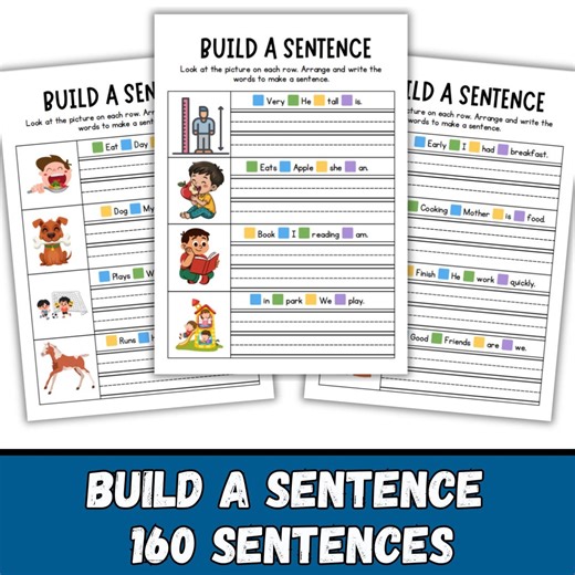 Build a Sentence Worksheets, Grammar, Sight Words (PDF) - Etsy