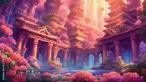 swam deeper into depths ocean, caught glimpse Submerged Temple nestled vibrant coral reefs. faded walls intricate carvings were overgrown with bright pink purple 2d animation Stock Video