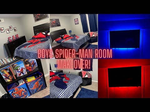 Boy Bedroom Makeover on Budget + LED Lights｜7 Year Old｜Spider-Man Marvel Theme