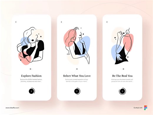 Fashion Discovery App UI – Elegant Onboarding Screens