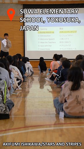 The Yokosuka City Board of Education hosted Yokosuka English World at Suwa Elementary School on Nov. 24, bringing together 47 fourth-grade students from Sullivans Elementary School at Yokosuka Naval Base, Japan, and about 50 fifth- and sixth-grade students from local public schools who joined voluntarily for a day of cultural exchange and shared learning. (By Akifumi Ishikawa/Stars and Stripes) | Stars and Stripes