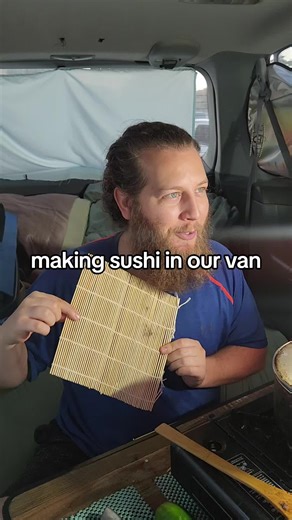 making sushi in our van! We stream dinner every night in the van | Making Sushi