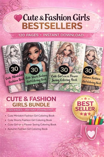 Fashion Girl Coloring Book Bundle – 120 Pages Printable PDF, Cute & Fashion Girls, Instant Download - Etsy
