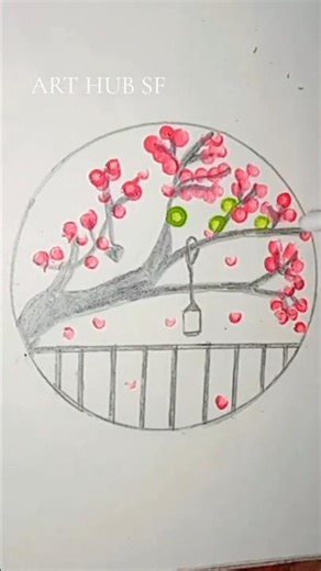 beautiful EASY circle scenery drawing techniques...art hub SF easy drawing #shortsviral #shorts