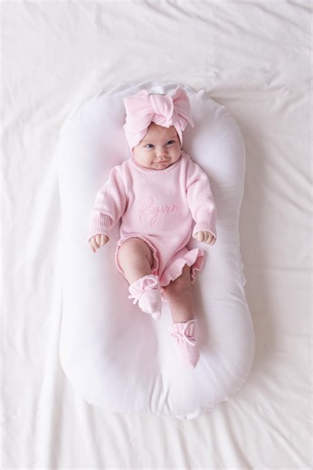 Personalized Knit Baby Girl Ruffle Romper, Embroidered Newborn Coming Home Outfit, Birth Announcement, Baby Shower Gift - Etsy