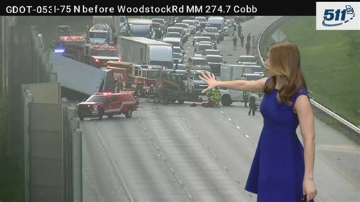 Traffic Alert: Overturned tractor-trailer shuts down I-75 NB in Cobb County, GDOT says