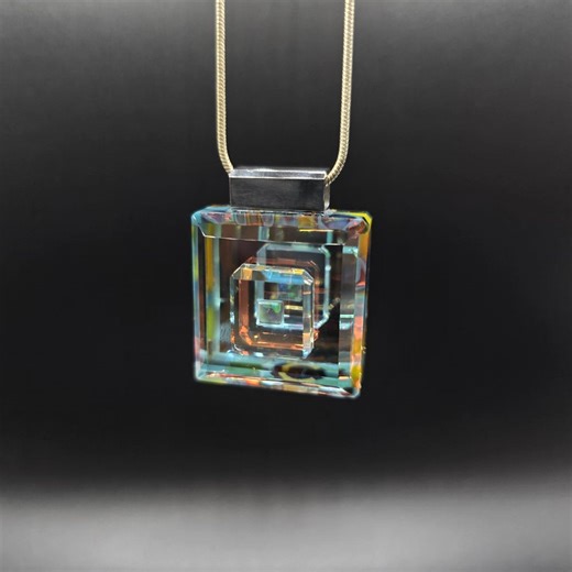 Infinity Mirror Murrini and Opal Faceted Dichroic Borosilicate Glass Necklace Pendant - "infinite" - Etsy