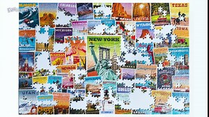 US States Vintage Poster Art 1000 Piece Jigsaw Puzzle with Landmarks and Attractions from All 50 States