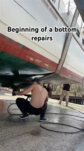 Begging process of bottom paint and blister repairs😁 #boatlife #boatrepairs #marina #florida