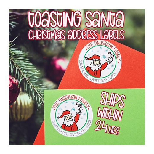 Christmas Card Address Labels Personalized • 12 Round Customized Holiday Card Stickers • Santa - Etsy