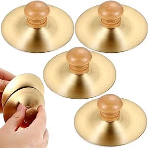 4Pcs Finger Cymbals with Wooden Handles, Finger Cymbals Percussion Instrument, Mini Belly Dance Hand Cymbal, Metal Finger Zills，7cm/2.75in