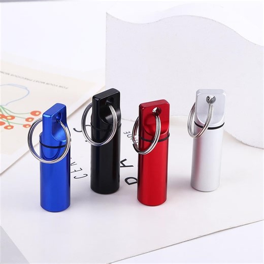 Small Portable Pill Box Keychain (4 Pack), Aluminium Alloy Mini Pill Organizer Case Container for Purse,Waterproof Metal Pill Holder Medicine Bottle for Outdoor Camping Travel