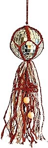 Macrame Hanging Disco Ball Decor: 3 Inch Disco Party Decorations with Tassels - 70s Retro Boho Disco Balls Hanger for Classroom Living Room - Large Discoball Ornaments Gift for Women Terracotta
