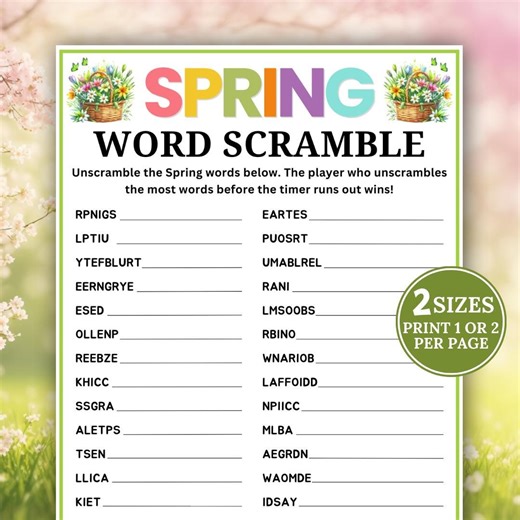 Spring Word Scramble Game, Printable Spring Games, Word Unscramble, Puzzle Challenge, Spring Classroom Party Game, Word Find Game, Word Game - Etsy