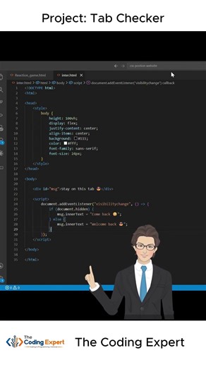 🚨 Tab Switch Detect Project in JavaScript 😱 | Stay on Same Tab Alert 🔥 | Coding Prrogramming 💻