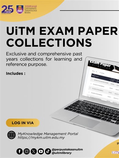 Exam Question Paper System Khas untuk warga UITM, koleksi Kertas Peperiksaan UiTM untuk rujukan di pautan https://mykm.uitm.edu.my Unlock our exclusive past exam question paper collections. Check it out at https://mykm.uitm.edu.my #ptar #uitm #uitmdihatiku #uitm25tahun