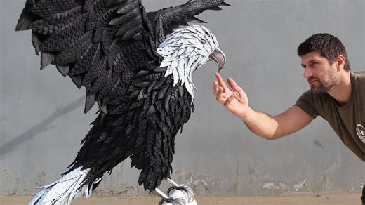 Watch an Artist Sculpt an Eagle from Steel, Foam, and Bike Tires