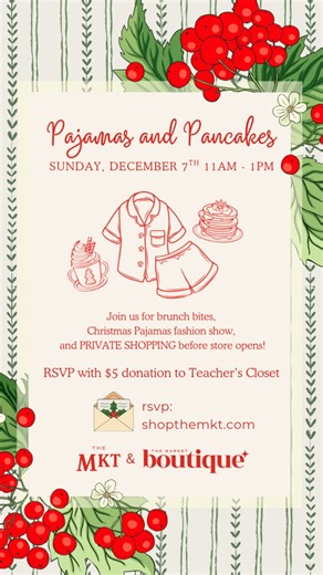 The Market on Instagram: "Join us SUNDAY, DECEMBER 14th from 11am - 1pm for pancake brunch bites, Christmas Pajamas fashion show, and PRIVATE SHOPPING before the store opens! We’re excited to host this ‘first of it’s kind’ event for you, our amazing customers. This would be a great event for a group of girlfriends looking for a fun holiday activity, moms and daughters, grandmas and grand-daughters, or neighbors and friends! The festivities will include: - Pancake Brunch Bites + Hot Chocolate - C