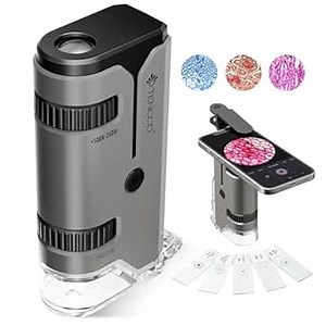 100x-250x Pocket Microscope for Kids Adults, Protable Handheld Miniscope, Mini Microscope Kit for Kids Adults Home School Lab Biology Science Education, Grey