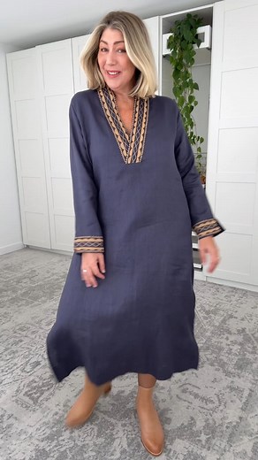 Adrift | Australian Online Women’s Fashion on Instagram: "Style icon Natalie Angel puts the Tia Linen Tunic Dress in Slate to the test — and it’s safe to say, its a goodie! The perfect blend of comfort and effortless style — breathable, classic, and ideal for layering year-round. Watch her full review to see why this one’s a must-have! #linen #letmetrybeforeyoubuy #embroidery #autumnfashion"