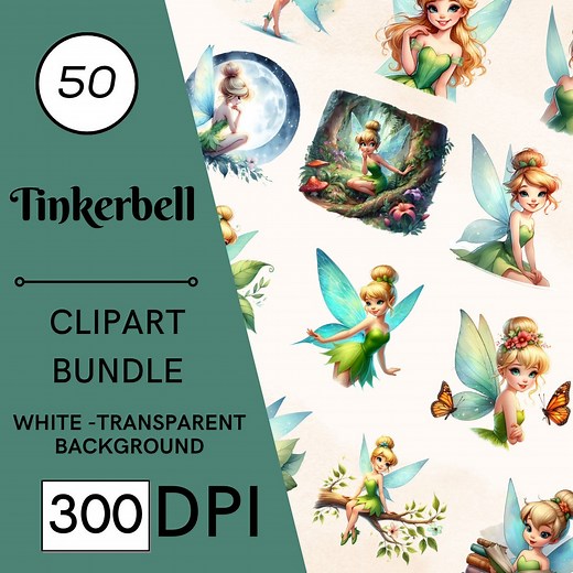 50 Watercolor Tinkerbell Clipart Set, PNG Graphics, Fantasy, Nursery Art, Commercial Use, Digital Download - Etsy