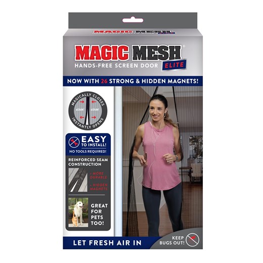 Magic Mesh Elite Hands-free Screen Door, Keeps Bugs Out, Fits Single Doors up to 39"x83"