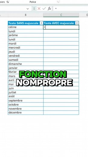 🔤 Marre des prénoms et noms mal écrits dans Excel ? 💡 Mes Tutos Excel te montrent comment remettre ton texte au propre automatiquement ✨ 🧠 La fonction magique : NOMPROPRE ➡️ Elle met la première lettre de chaque mot en majuscule ➡️ Le reste du texte passe en minuscules 💻 Exemple : Avant → jean DUPONT ❌ Après → Jean Dupont ✅ 🎯 Résultat : Des noms propres lisibles Des listes propres et professionnelles Zéro retouche manuelle 😍 ✅ Astuce bonus : Combine NOMPROPRE avec SUPPRESPACE pour nettoyer