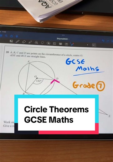 Grade 7 GCSE Maths Circle Theorems Question #gcses #maths #exams #year11